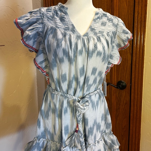 Anthropologie Saylor Blue Boho 100% Cotton Mini Dress NWT - Picture 6 of 15